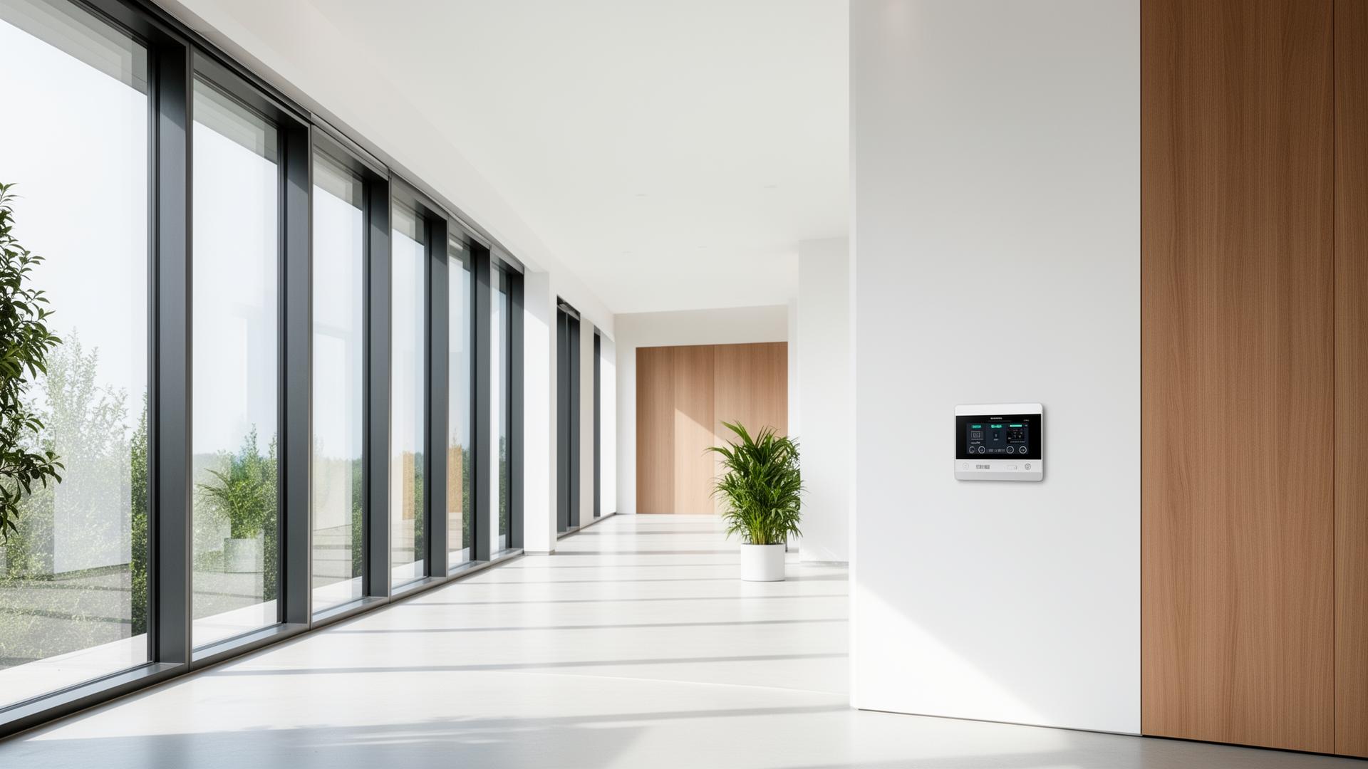 Modern smart building interior with integrated automation systems